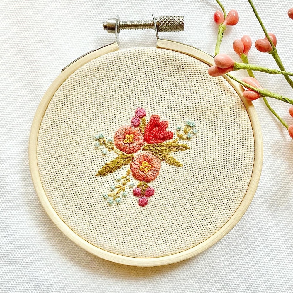 SOLD Hand Embroidered Flowers Hoop Art Boho Fairycore Wall Decor